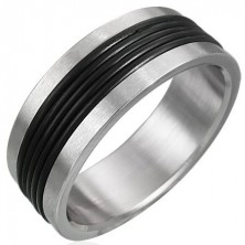 Gyűrű rozsdamentes acélból - fekete kaucsuk díszítés