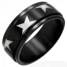 Fekete acél gyűrű - forgatható sáv, szürkés csillagok