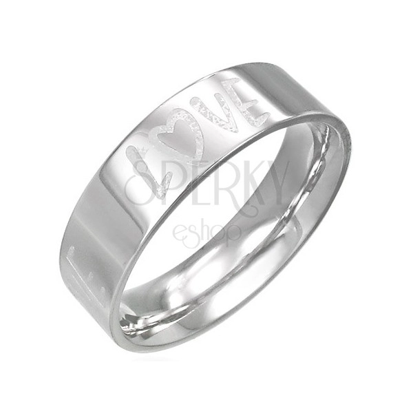 Acél karikagyűrű - egyenes oldalak, gravírozott LOVE felirat