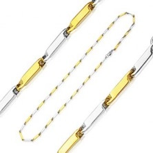 Sebészeti acél nyaklánc - ezüst és aranyszínű hasábok