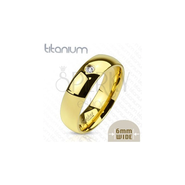 Titánium gyűrű arany színű cirkóniával, 6 mm