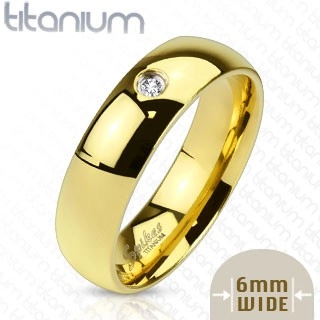Titánium gyűrű arany színű cirkóniával, 6 mm - Nagyság: 57