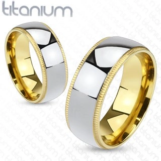 Ezüstös titániumgyűrű bordázott arany színű szegéllyel - Nagyság: 62