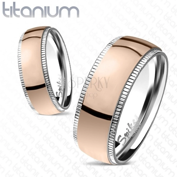 Rózsaszín-arany titánium gyűrű - bordázott szegély
