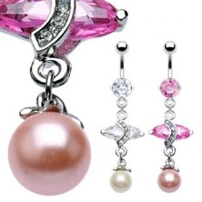 Ékes luxus piercing - ovális cirkónia és egy fényes gyöngy