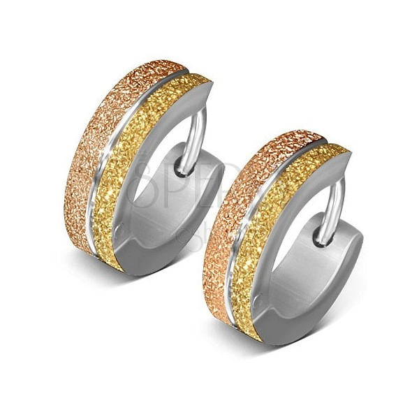Acél karika fülbevaló - arany, ezüst színű, szemcsés felület