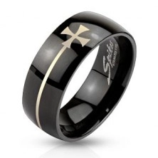Fekete színű gyűrű acélból máltai kereszttel