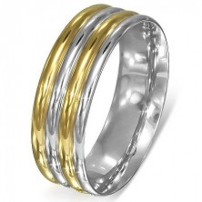 Gyűrű acélból - ezüst-arany domború sávok