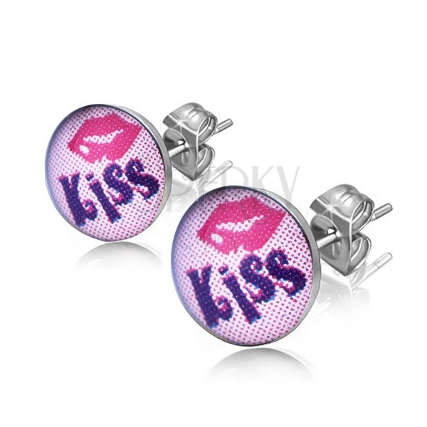 Acélfülbevaló - ajkak, "KISS" felirat, rózsaszínű háttér