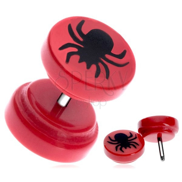 Fake piercing a fülbe - fekete pók piros alapon