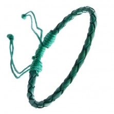 Bőrkarkötő - gömbölyű fonat zsinórokkal, zöld színben