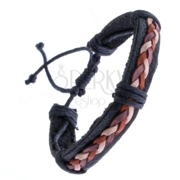 Fekete karkötő bőrből - háromszínű fonat madzagokból