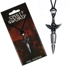 Fekete nyaklánc - ezüst színű kard madárral a nyelén, madzag