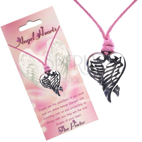Rózsaszín nyakék - szív alakú medál keresztezett szárnyakból