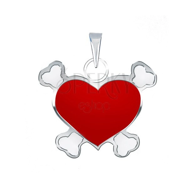 Medál 925 ezüstből piros színű kalóz szívvel