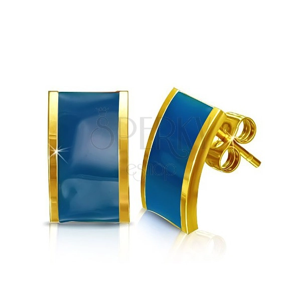 Acél fülbevaló - arany-kék színű téglalap 