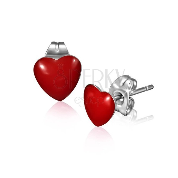 Bedugós fülbevaló sebészeti acélból - fényes piros szív  