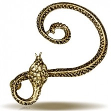 Fém fülbevaló, arany színű kígyó tekeredő testtel, bal fülbe