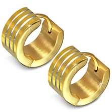 Arany színű acél karika fülbevaló három párhuzamos barázdával