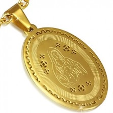 Készlet acélból - arany színű medál és fülbevaló, Szűz Mária, görög minta