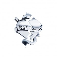 Kettős, ezüst medál - törött szív szalaggal "TRUE FRIEND"