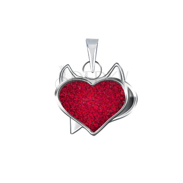 Medál 925 ezüstből piros színű kalóz szívvel és cirkóniákkal