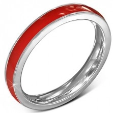Vékony karika gyűrű sebészeti acélból - piros szín, ezüstös szegély, 3,5 mm