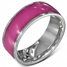 Acél karika gyűrű - fényes rózsaszín ezüstös szélekkel, 8 mm