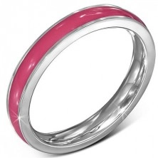 Vékony karika gyűrű sebészeti acélból - rózsaszín, ezüstös szegély, 3,5 mm
