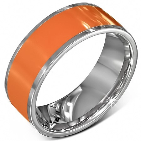 Sima acél karika gyűrű narancs színben ezüstös szegélyezéssel - Nagyság: 56