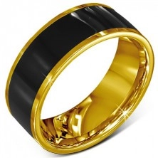 Gyűrű sebészeti acélból - sima, fekete karika, arany színű szegély