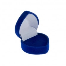 Kék bársony ékszerdoboz gyűrűnek - kicsi szív szegéllyel