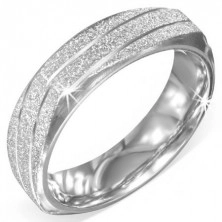 Négyszögletes gyűrű acélból - ezüst szín, szemcsés felület, bevágások
