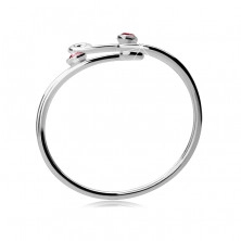 Dupla szárú gyűrű 925 ezüstből - két rózsaszín cirkónia horgokkal