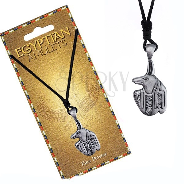 Fekete madzagos nyaklánc - fém medál, egyiptomi amulett, Anubis