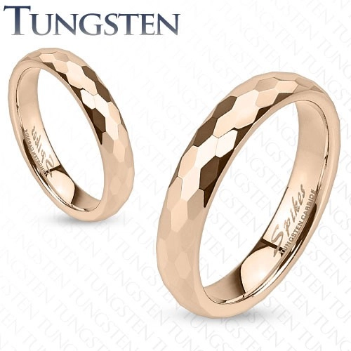 Tungsten karika gyűrű - vörösarany szín, csiszolt hatszög minták - Nagyság: 67