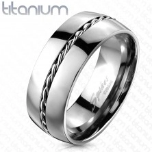 Titánium gyűrű - ezüst színű karika, csavart drót középen