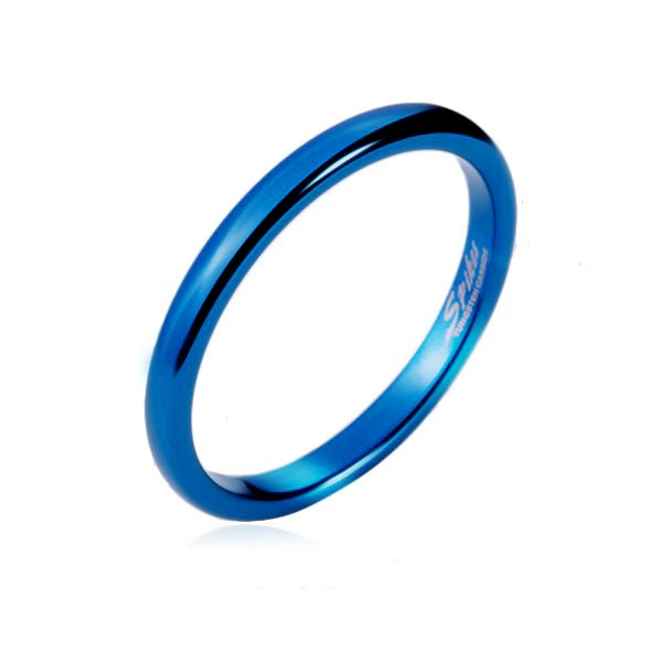 Tungsten gyűrű - sima, kék karika, legömbölyített, 2 mm - Nagyság: 67