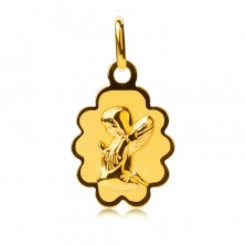 Arany 585 medál - tábla recés szegéllyel és térdelő angyallal