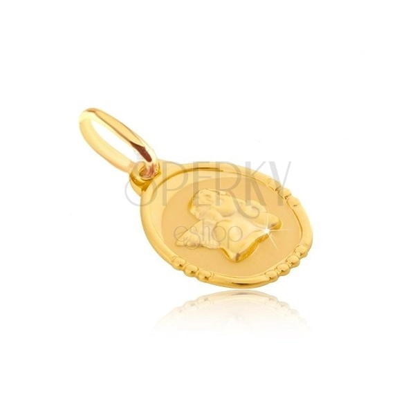 Arany 585 medál - ovális tábla duci angyalkával