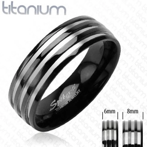 Titánium karikagyűrű - három ezüst sáv - Nagyság: 49