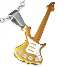 Arany színű acél medál, elektromos gitár cirkóniával díszített