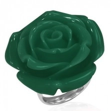 Sebészeti acél gyűrű - zöld rózsa, gyantakő