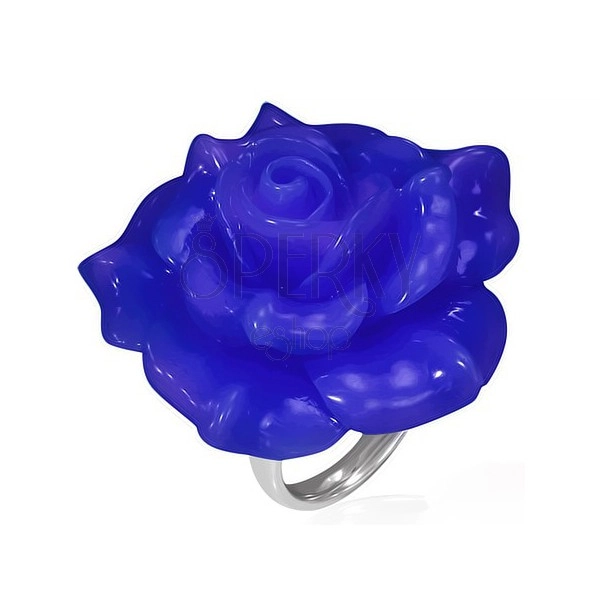 Fényes acél gyűrű - kék rózsa gyantakőből