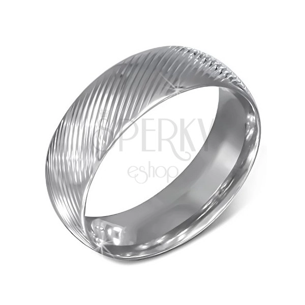 Ezüst színű acél karika gyűrű ferde bemetszésekkel