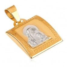 Arany medál, kétszínű téglalapos tábla, Madonna Krisztussal