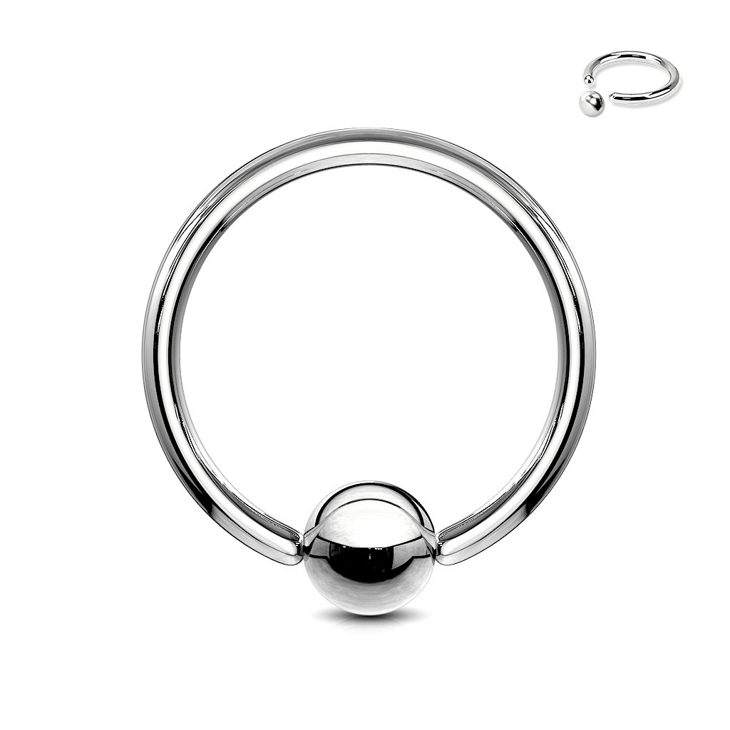 Acél piercing - ezüst karika és gyöngy, 1,6 mm - Méret: 1,6 mm x 13 mm x 5 mm