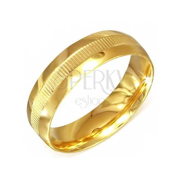 Arany színű gyűrű sebészeti acélból recés sávval