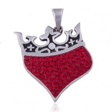 Medál 925 ezüstből - szív királyi koronával, piros cirkóniák 