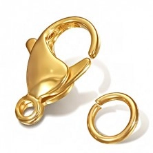 Acél szett - arany delfinkapocs és karika  láncszemen, 12 mm